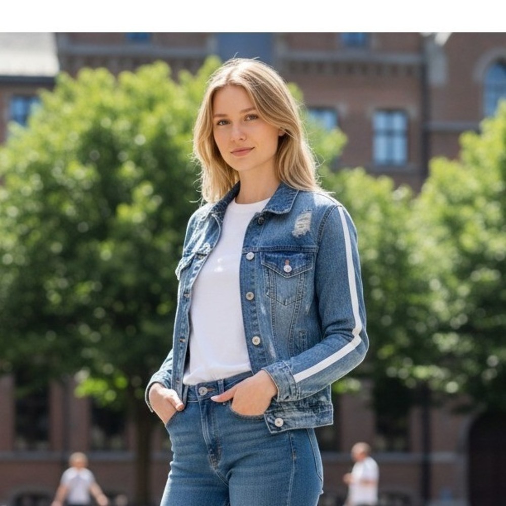 Garage Denim Trucker Jacket Womens PS Coupe Boyfriend Fit Distressed Cute Edgy